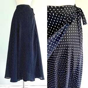 Vintage 90’s Express black & white polka dot wrap maxi skirt swim coverup